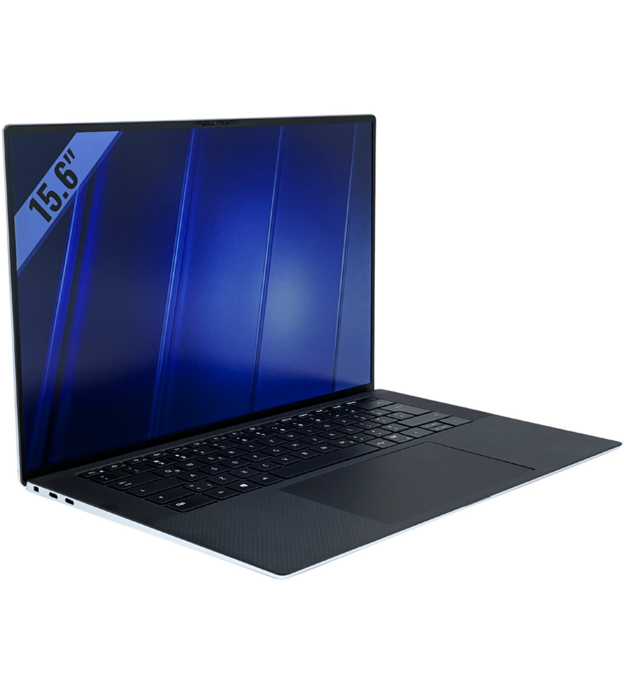 Dell XPS 15 9510 widok z lewej strony pod kątem z widocznymi portami Thunderbolt