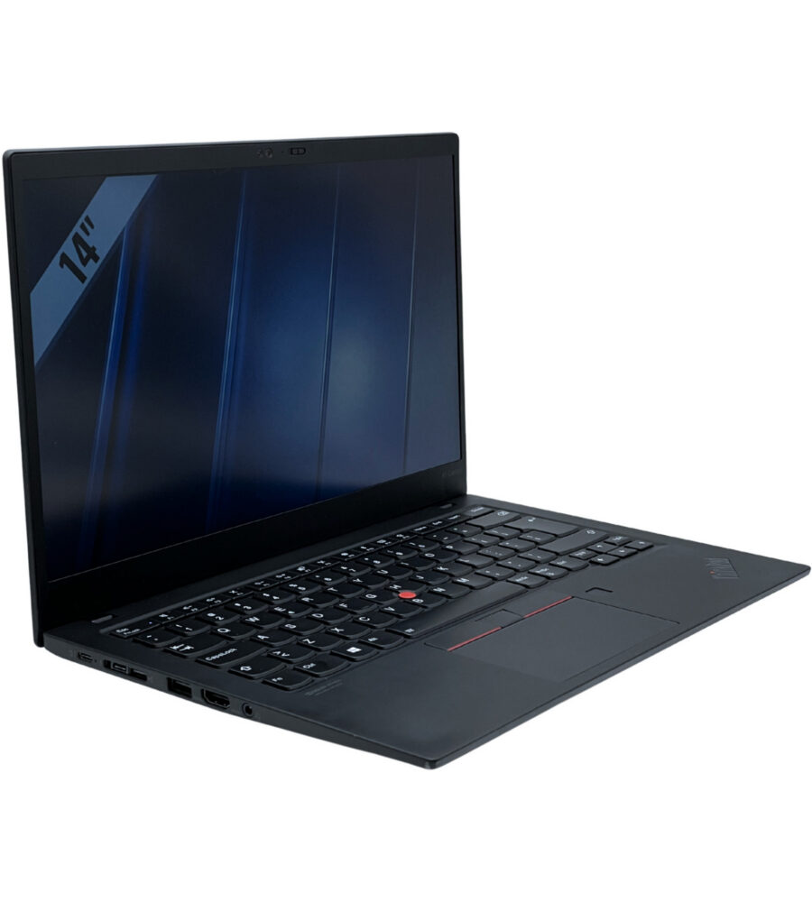Lenovo ThinkPad X1 Carbon G7 widok z lewej strony pod kątem z portami Thunderbolt i USB-C