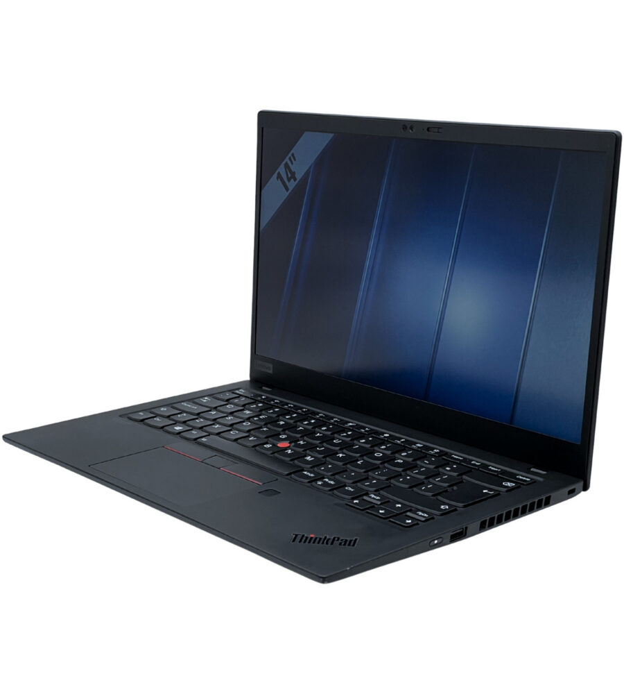 Lenovo ThinkPad X1 Carbon G7 widok z prawej strony pod kątem z portem USB i włącznikiem