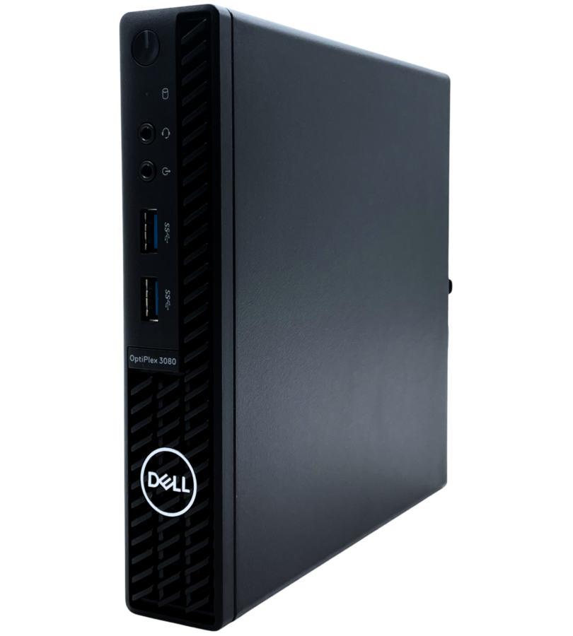 Dell Optiplex 3080 MFF widok pionowy z przodu pod kątem czarna obudowa