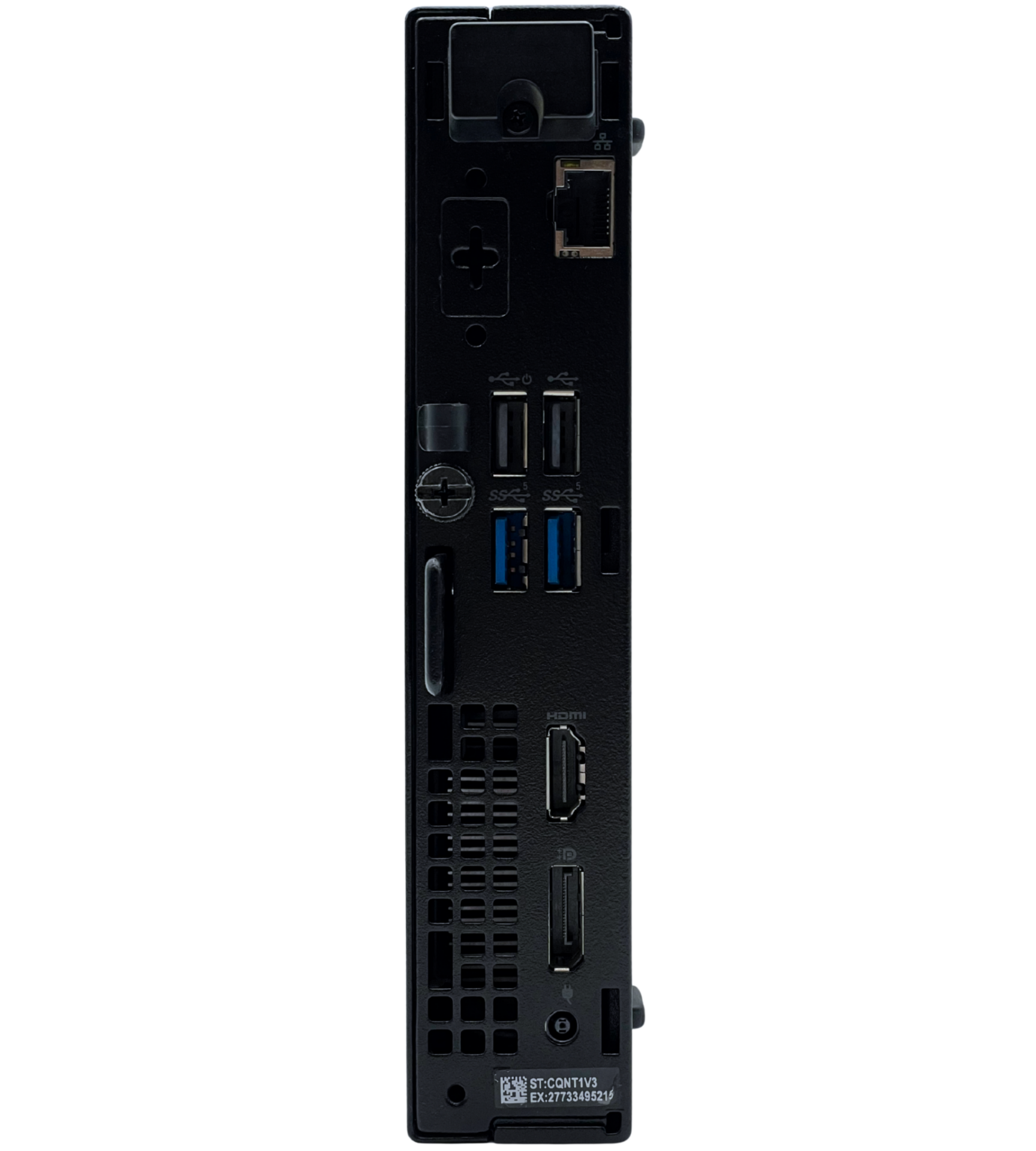 Dell Optiplex 3000 MFF widok pionowy z tyłu panel złącz zasilanie i wylot chłodzenia