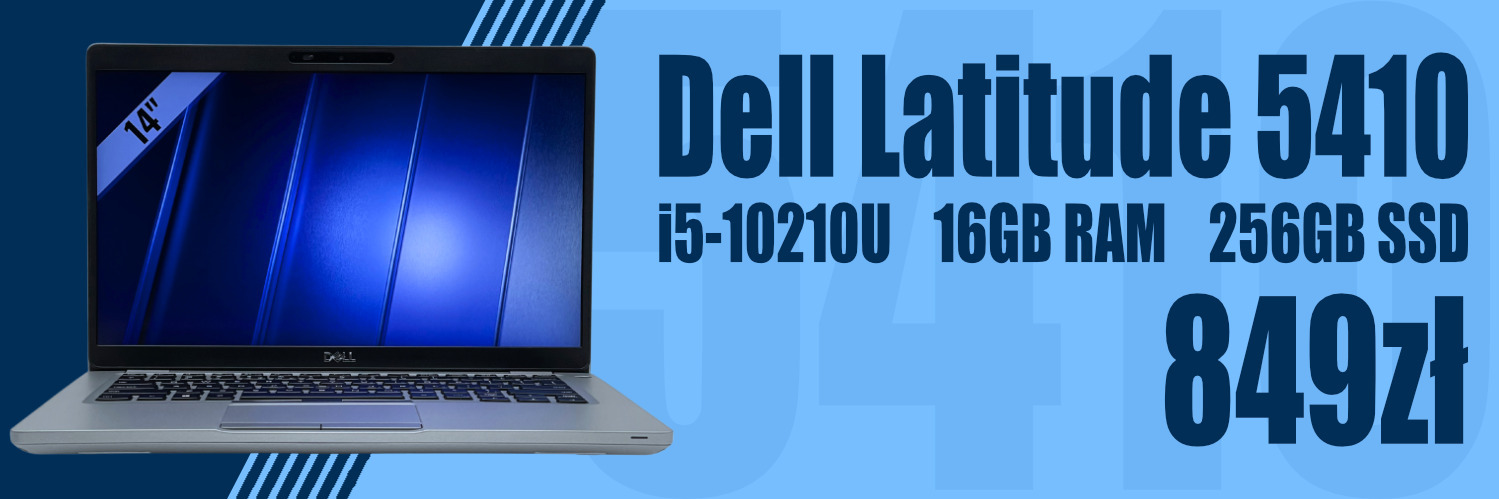 Laptop Dell Latitude 5410 i5 Mocny laptop do pracy i nauki już od 849 zł Dell Latitude 5410 z procesorem Intel Core i5, 16GB RAM i dyskiem SSD 256GB.