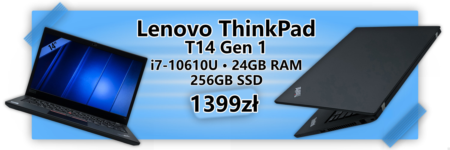 Laptop Lenovo ThinkPad T14 Gen 1 i7 Biznesowy ThinkPad T14 w świetnej konfiguracji Solidna konstrukcja, wysoka wydajność i komfort pracy każdego dnia.
