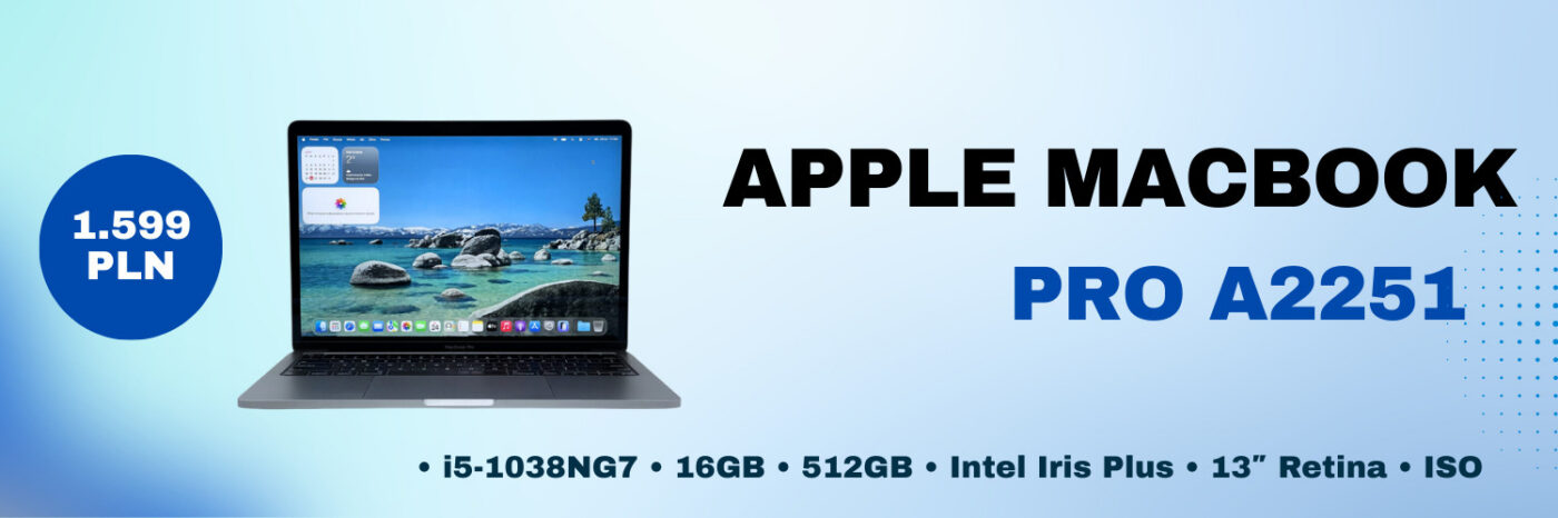 Laptop Apple MacBook Pro A2251 • i5-1038NG7 • 16GB • 512GB • Intel Iris Plus • 13″ Retina • ANSI