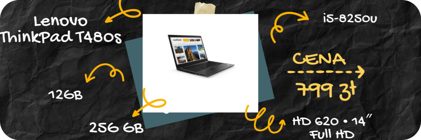 
Laptop Lenovo ThinkPad T480s • i5-8250u • 12GB • 256GB • HD 620 • 14″ Full HD