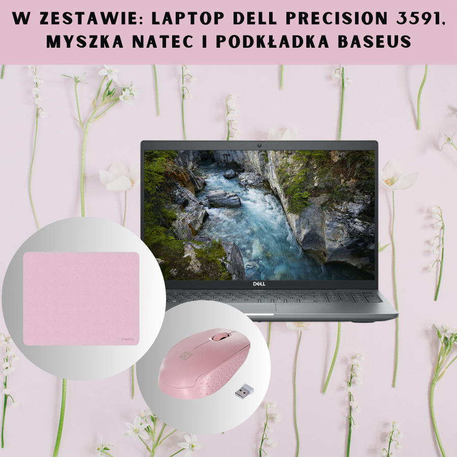 w zestawie: Laptop Dell Precision 3591, myszka Natec i podkładka Baseus