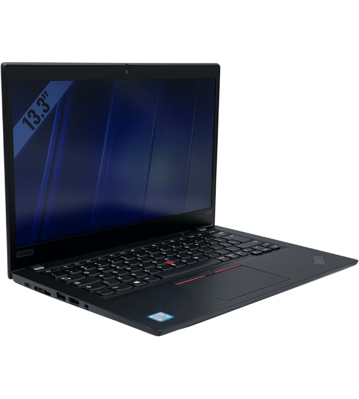 Lenovo ThinkPad X390 widok z lewej strony pod kątem z portami USB-C Thunderbolt
