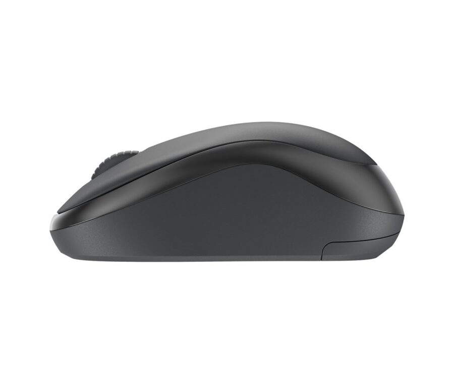 Logitech M240 Bluetooth Graphite – lewy bok myszy Logitech M240 Bluetooth Graphite profil z lewej strony konstrukcja dla leworęcznych i praworęcznych