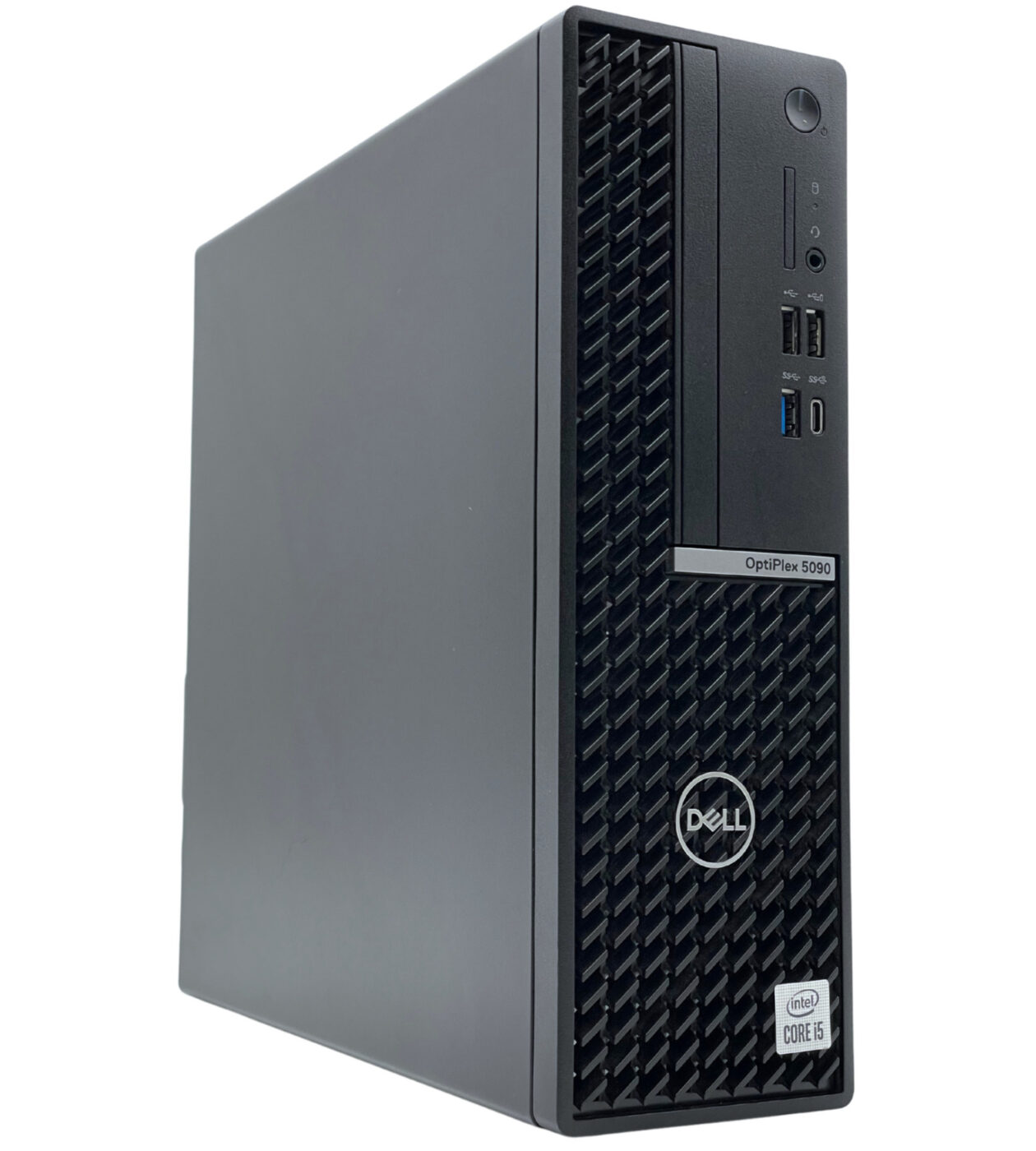 Komputer Dell OptiPlex 5090 SFF widok z lewej strony pod kątem obudowa SFF kompaktowa metalowa