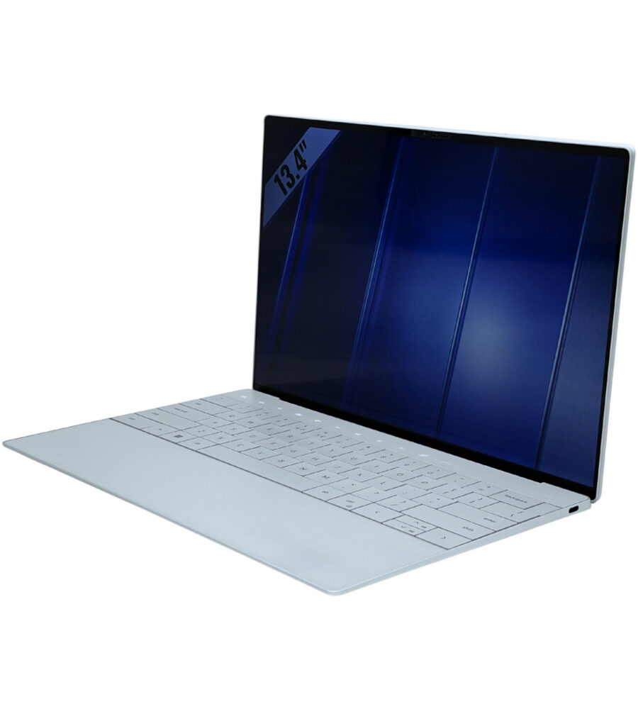 Dell XPS 13 9320 widok z prawej strony pod kątem z minimalistycznymi złączami
