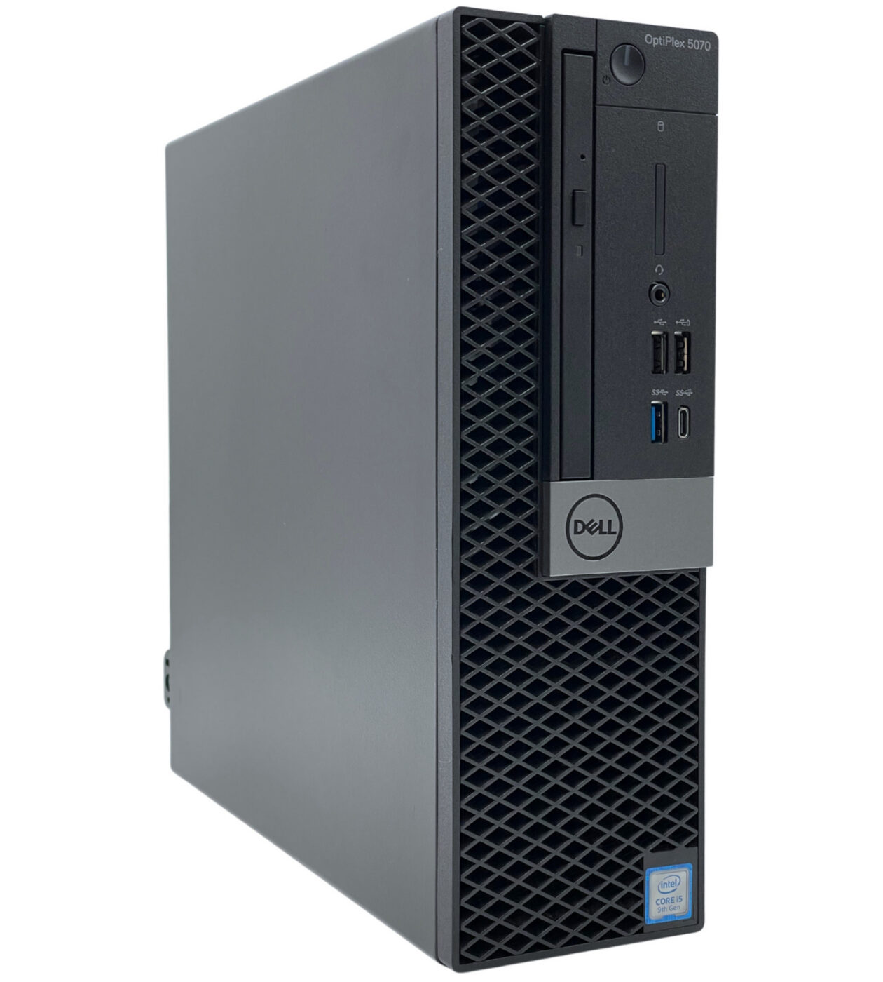 Profil lewej strony obudowy komputera Dell Optiplex 5070 SFF gumowe nóżki poziome