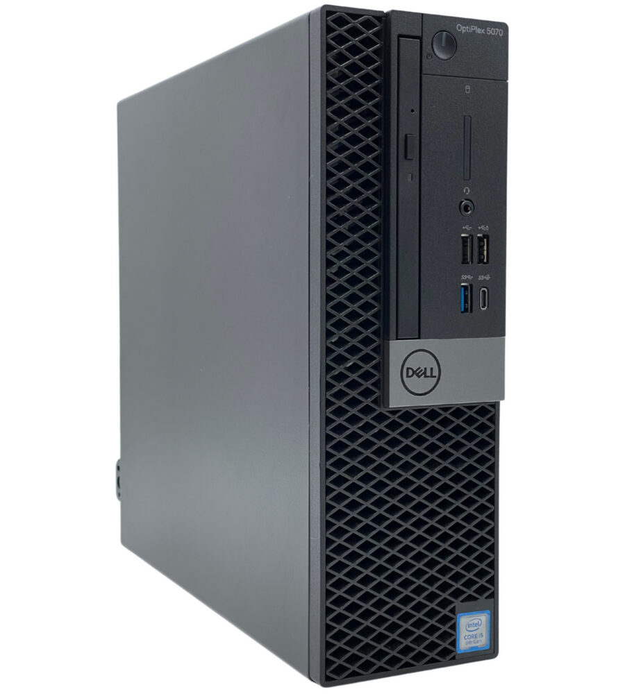 Dell Optiplex 5070 SFF – lewy bok obudowy Profil lewej strony obudowy komputera Dell Optiplex 5070 SFF gumowe nóżki poziome