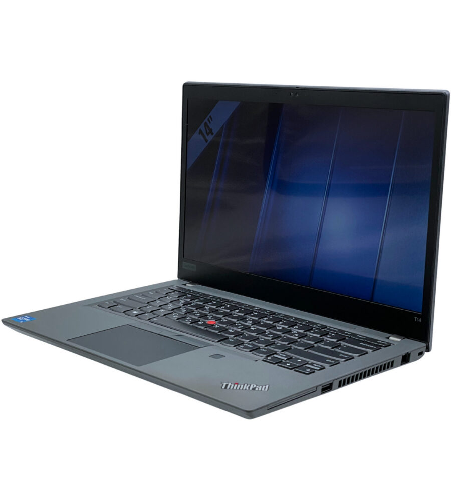 Lenovo ThinkPad T14 G2 – prawy bok pod kątem Lenovo ThinkPad T14 G2 widok z prawej strony pod kątem port USB i złącze LAN