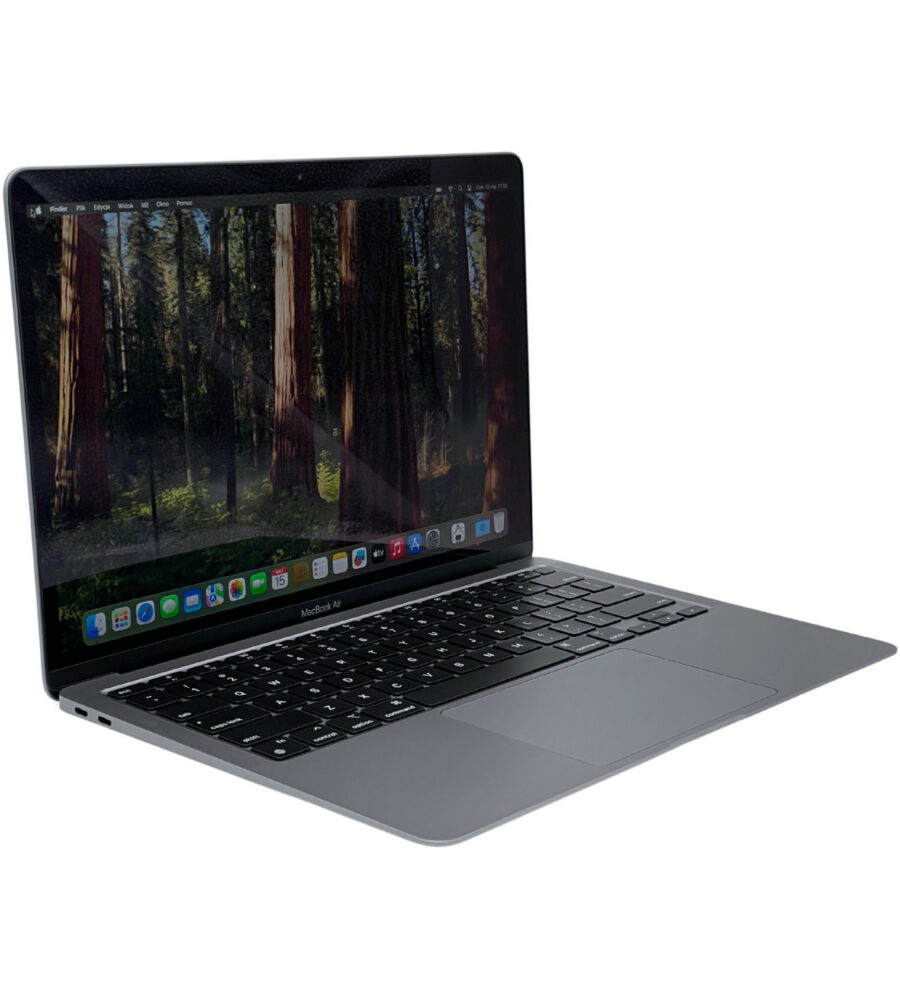 Apple MacBook Air 13 A2337 – lewy bok pod kątem. Apple MacBook Air 13 A2337 widok z lewej strony pod kątem z portami Thunderbolt.