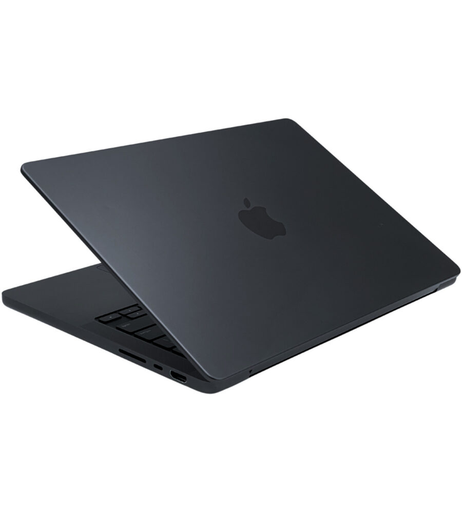 Apple MacBook Pro 14 A2992 widok z góry na zamkniętą klapę z błyszczącym logo Apple Space Black