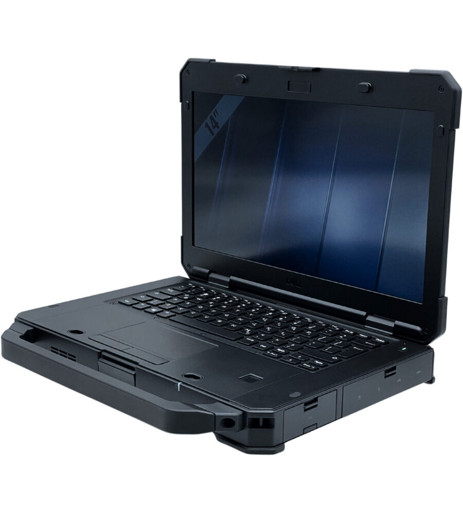 Dell Latitude 5424 Rugged – prawy bok pod kątem Dell Latitude 5424 Rugged widok z prawej strony pod kątem ze schowkiem na rysik i portami