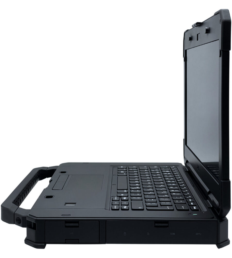 Dell Latitude 5424 Rugged – profil prawej strony Dell Latitude 5424 Rugged bezpośredni profil prawej strony obudowy z blokadami i gniazdami