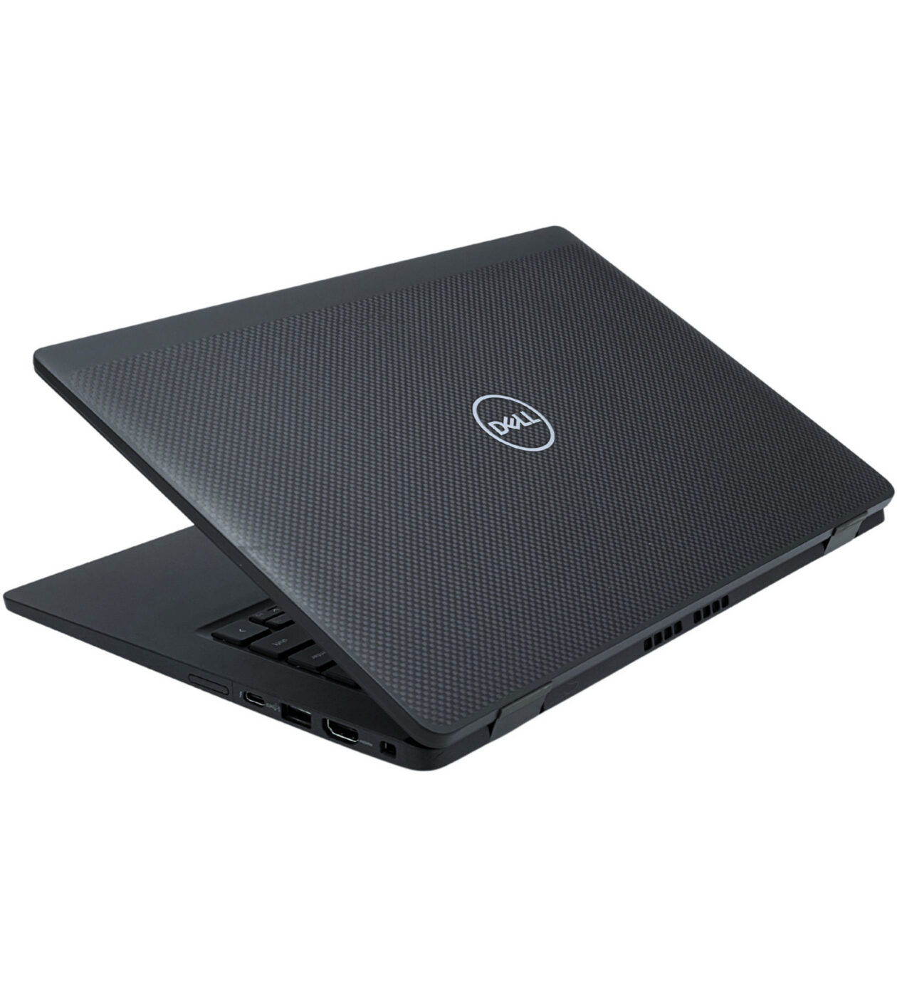 Zamknięta obudowa Dell Latitude 7430 z włókna węglowego z logo marki widok z góry