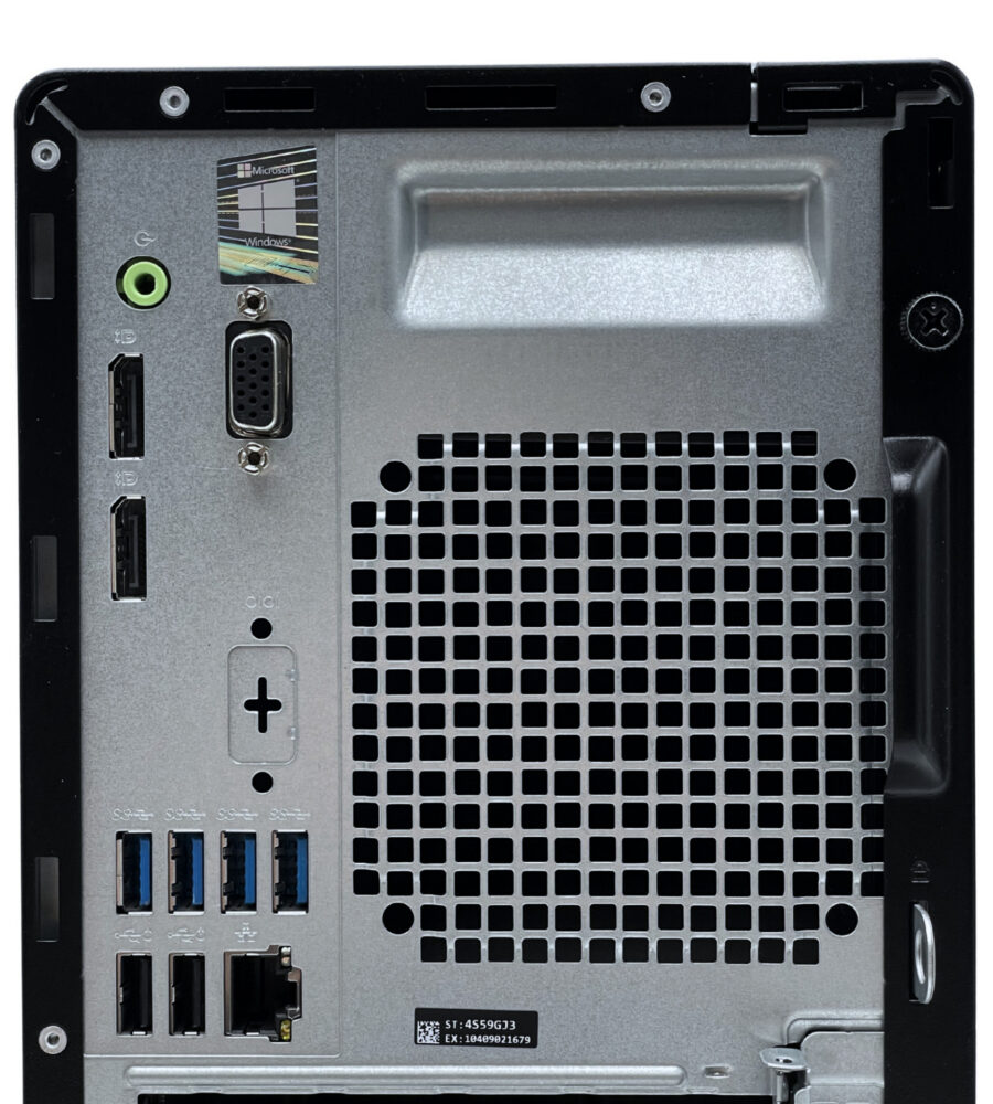 Dell Optiplex 5090 MT – szczegóły złączy płyty głównej Dell Optiplex 5090 MT zbliżenie na porty wideo i sekcję chłodzenia z tyłu
