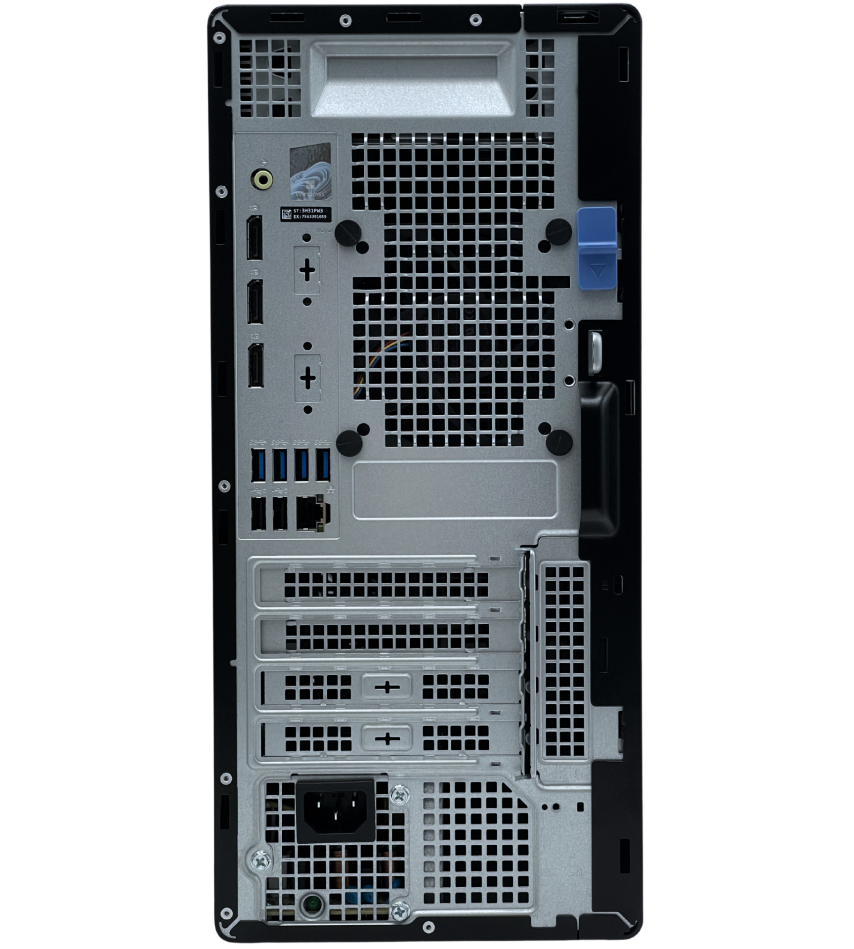 Komputer Dell OptiPlex 7000 Tower widok z tyłu z portami DisplayPort USB LAN zasilacz tył
