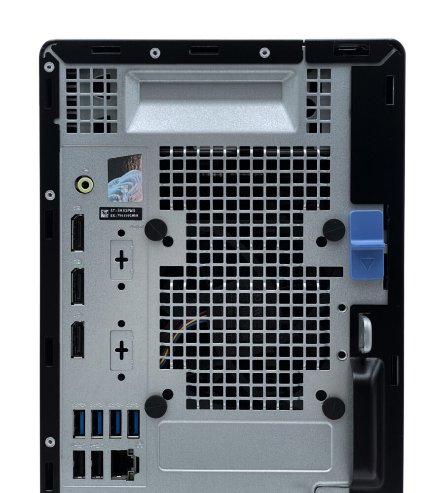 Dell OptiPlex 7000 Tower – przybliżenie na tylne porty Komputer Dell OptiPlex 7000 Tower przybliżenie na tylne porty USB DisplayPort LAN audio zbliżenie z tyłu