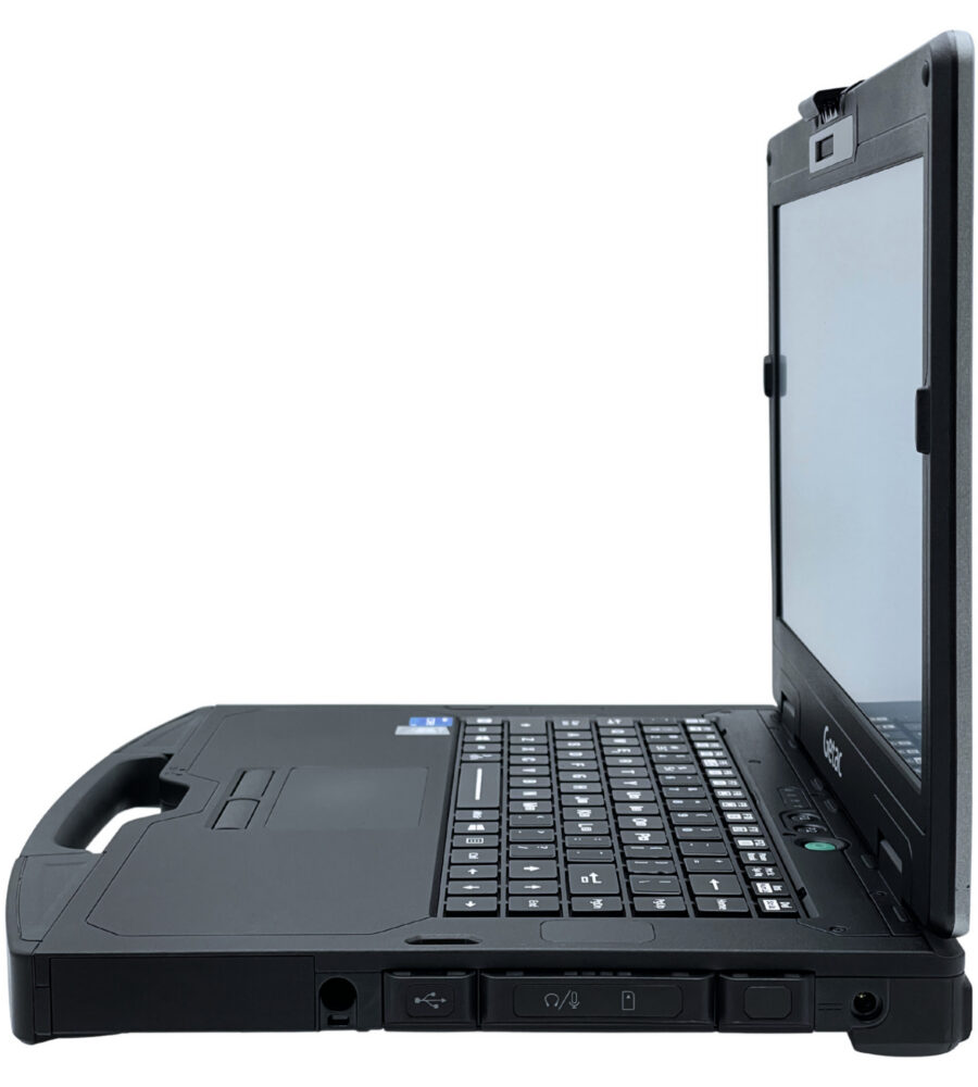 Getac S410 G4 Rugged profil prawej strony obudowy ze specjalistycznymi osłonami portów