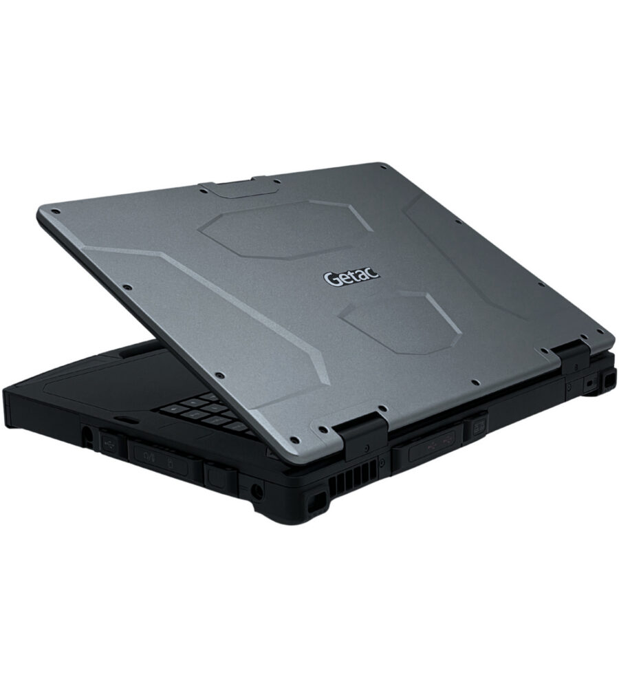 Zamknięta obudowa Getac S410 G4 Rugged z tłoczeniami strukturalnymi i rączką widok z góry