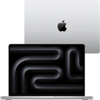 Apple MacBook Pro 14 A2992 – widok od przodu laptopa Laptop poleasingowy Apple MacBook Pro 14 A2992 widok od przodu z otwartym jasnym ekranem Retina XDR oraz widoczna klapa
