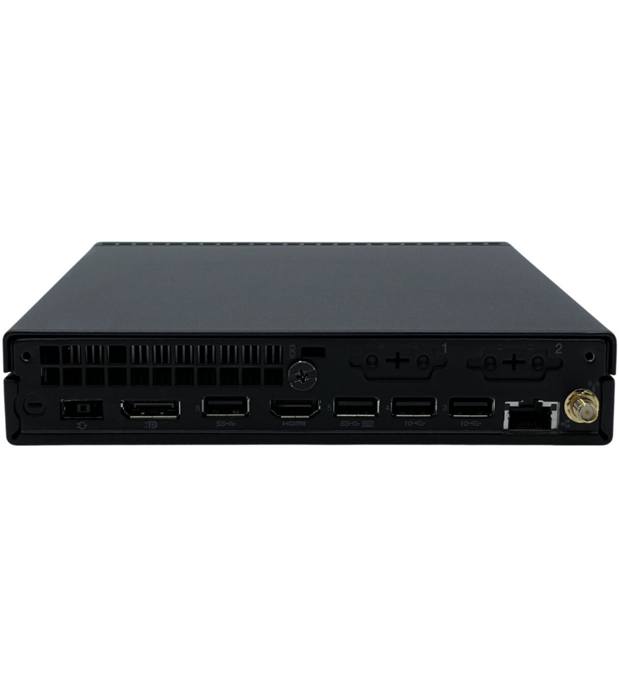 Lenovo ThinkCentre M70q G2 Tiny tył obudowy z bogatym zestawem portów DisplayPort HDMI i USB