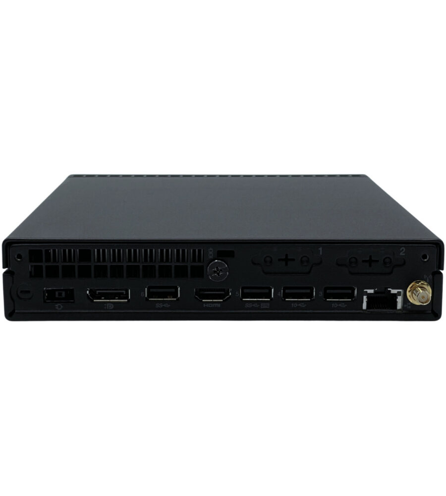 Lenovo ThinkCentre M70q G2 Tiny – tylny panel ze złączami Lenovo ThinkCentre M70q G2 Tiny tył obudowy z bogatym zestawem portów DisplayPort HDMI i USB