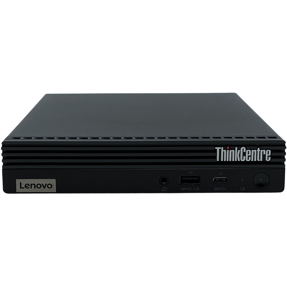 Komputer poleasingowy Lenovo ThinkCentre M70q G2 Tiny widok od przodu z widocznymi portami USB i audio