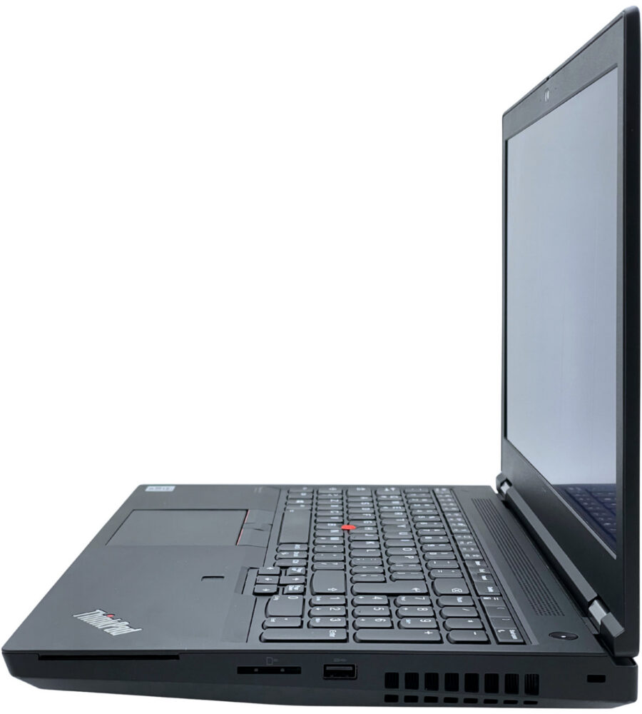 Lenovo ThinkPad P15 Gen 1 – profil prawej strony Lenovo ThinkPad P15 Gen 1 profil prawego boku obudowy ze szczelinami chłodzenia i portami USB