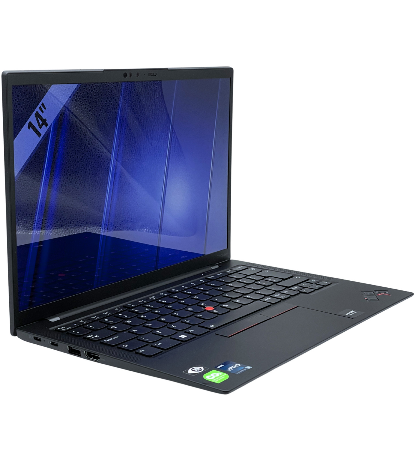 Laptop Lenovo ThinkPad X1 Carbon G10 widok z lewej strony pod kątem z portami Thunderbolt 4 HDMI