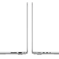Apple MacBook Pro 14 A2992 – profil prawej oraz lewej strony Apple MacBook Pro 14 A2992 profil prawego oraz lewego boku aluminiowej obudowy ze złączem wideo i slotem kart