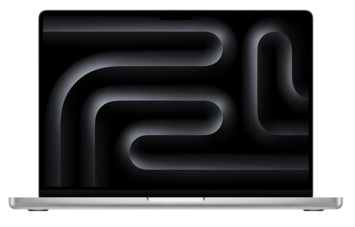 Laptop poleasingowy Apple MacBook Pro 14 A2992 widok od przodu z otwartym jasnym ekranem Retina XDR