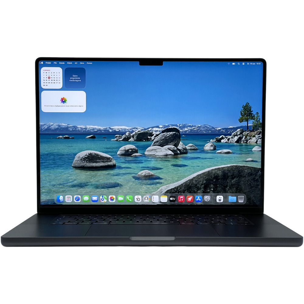 Apple MacBook Pro 16 A2991 Space Black widok od przodu z włączonym wyświetlaczem Retina