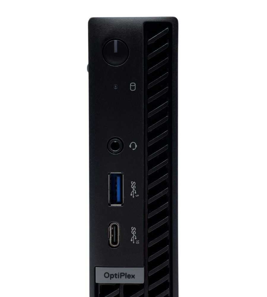 Dell Optiplex 7020 Micro – górna część przedniej obudowy Dell Optiplex 7020 Micro zbliżenie na przedni panel i logo Dell