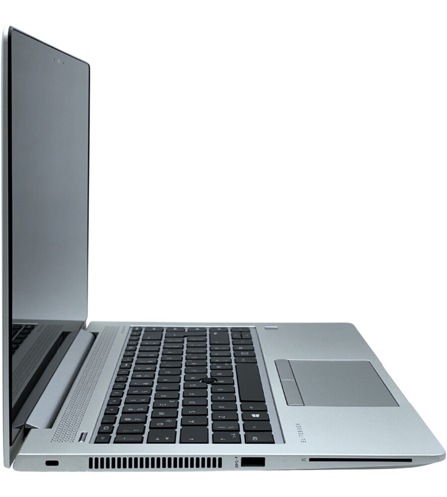 HP EliteBook 840 G5 lewy profil aluminiowej obudowy i gniazdo blokady bezpieczeństwa