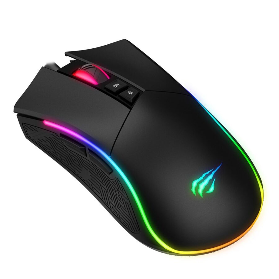 Havit MS1001S – profil lewej strony Havit MS1001S profil z lewej strony ergonomiczna konstrukcja i pasek led RGB