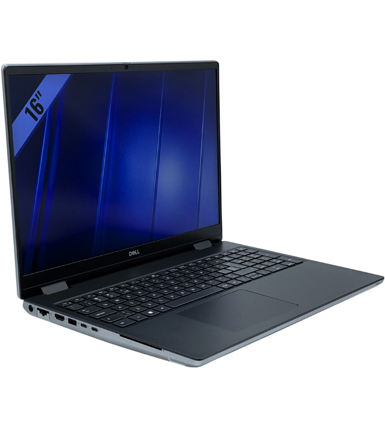 Dell Precision 7680 widok z lewej strony pod kątem z portami Thunderbolt i zasilaniem