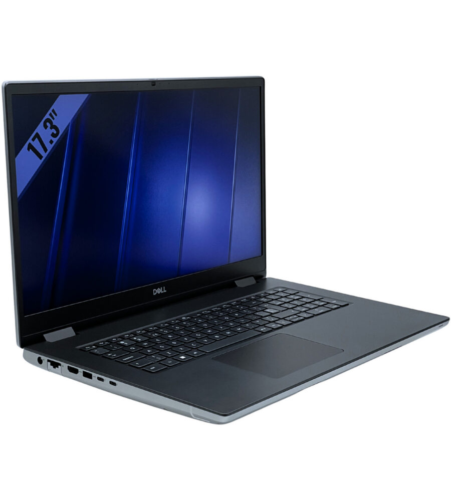 Dell Precision 7770 – lewy bok laptopa pod kątem Dell Precision 7770 widok z lewej strony pod kątem z portami Thunderbolt i zasilaniem