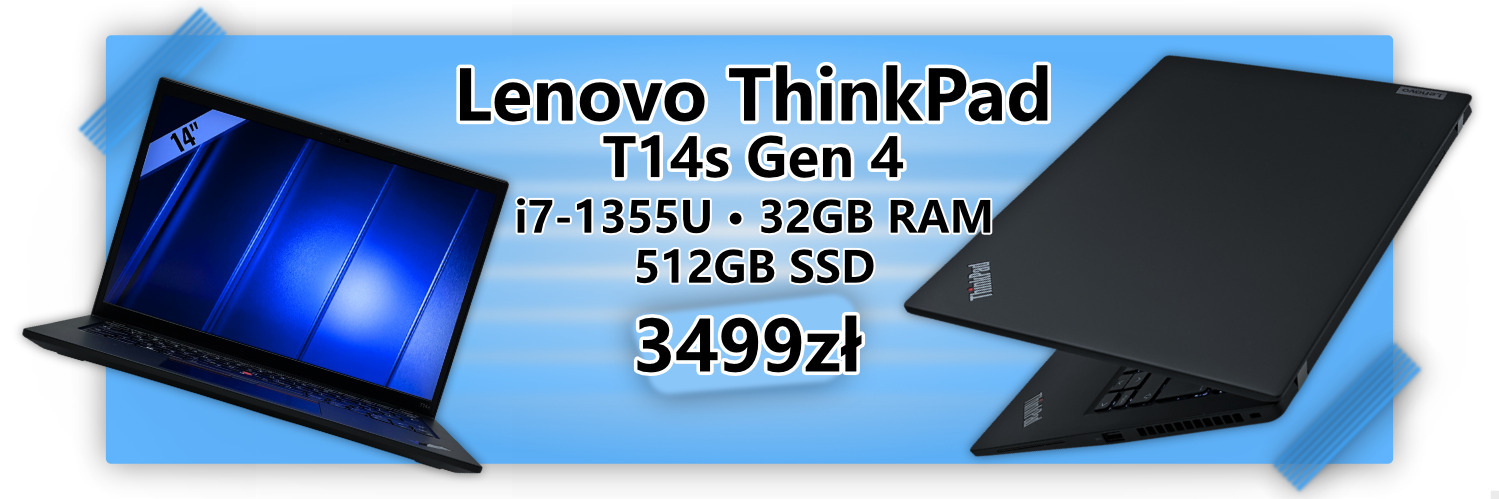 Lenovo ThinkPad T14s Gen 4 – biznesowy laptop i7 z 32GB RAM Lenovo ThinkPad T14s Gen 4 i7-1355U 32GB RAM 512GB SSD LTE