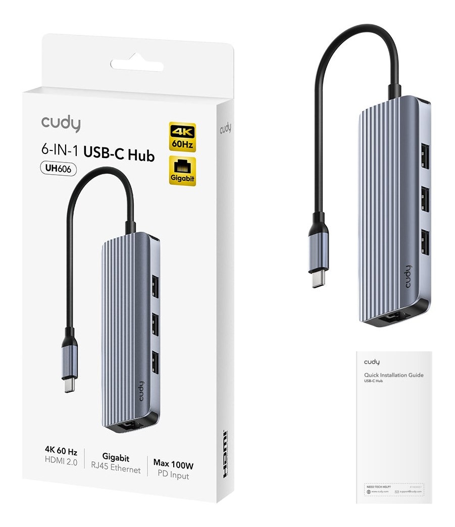 Hub CUDY UH606 6 w 1 USB-C Gigabit & 4K60Hz HDMI Hub CUDY UH606 6 w 1 USB-C Gigabit & 4K60Hz HDMI