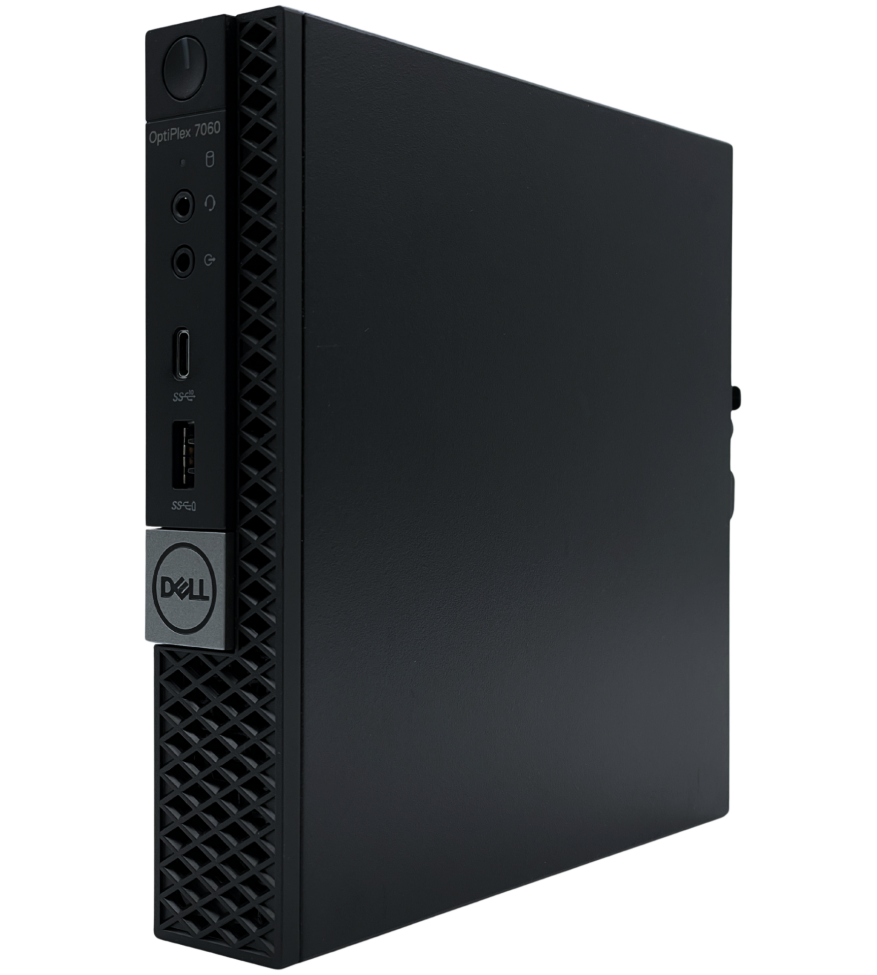 Dell Optiplex 7060 MFF widok z przodu pionowo ze skosu obudowa mini czarna